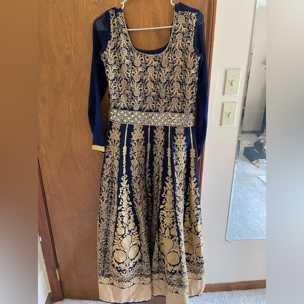 Navy and Gold Embroidered Anarkali